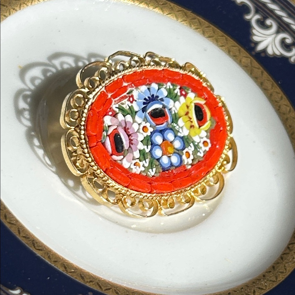 Vintage Colorful Floral Mosaic Brooch